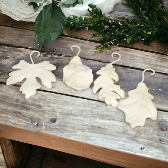 Ceramic White Leaves - Set of 4 - Fall Decor - Harvest Table - Picture 3 of 9